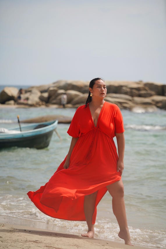Hand dyed Maxi dress, Red Goddess dress Long Kaftan Oversized Caftan Resort wear Holiday Party dress Maxi Kaftan Red Maxi dress Gift or Her