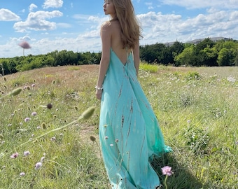 Vestido longo tie dye, Vestido longo tie dye, Vestido longo pastel, Vestido de verão, Vestido de praia, Vestido com costas abertas, Vestido longo boho