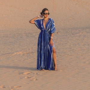 Hand tie dye maxi dress, goddess dress, Blue Long kaftan, Oversized Caftan, Resort wear, Coverup, Maxi kaftan, Tie dye dress, beach dress image 5