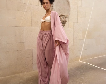 Mauve Oversized Kimono Robe, Plus Size Friendly Beach Cover Up, Tall-Friendly Long Robe, Bridal Shower Gift, Bridesmaid Robe