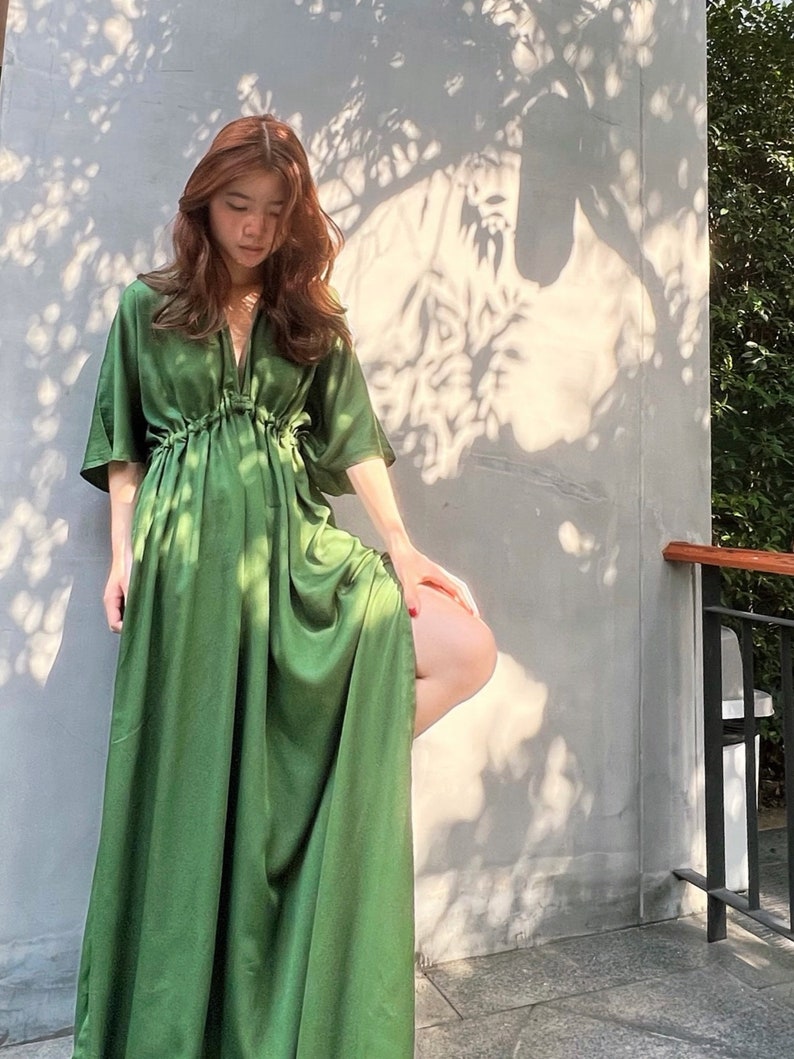 Boho Green Kaftan, Boho Goddess maxi dress, Bohemian kaftan,  resort dress, green caftan, stylish, holiday dress, beach dress, gift for her