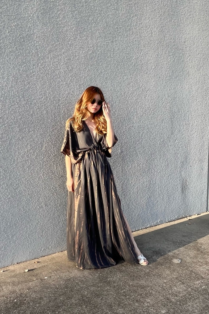 Hand tie dye dress, black goddess dress, Long kaftan, Oversized Caftan, Resort wear, Coverup, Maxi kaftan, Tie dye dress, gift for her image 8