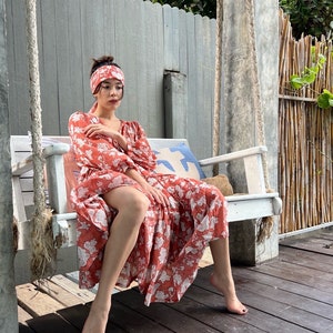 Shop Bohemian Floral Maxi Dress, Cotton Boho Dress, Oversized Maxi Dress with sleeves, Boho Dress Dress for Vacation, Block Printed Dress, Rust Dress Gift ideas ?