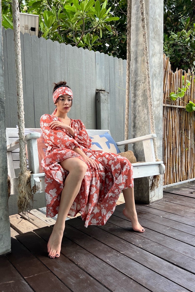 Shop Bohemian Floral Maxi Dress, Cotton Boho Dress, Oversized Maxi Dress with sleeves, Boho Dress Dress for Vacation, Block Printed Dress, Rust Dress Gift ideas ?