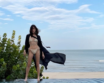 Zwarte lange kimonogewaad, strandkleed, oversized gewaad, bohokimonogewaad, zwarte kimono, zwart eenvoudig gewaad