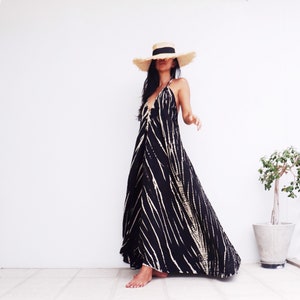 Tie dye maxi dress, beachwear, lounge wear, boho dress, black maxi Dress, backless dress, tie dye dress, beach dress
