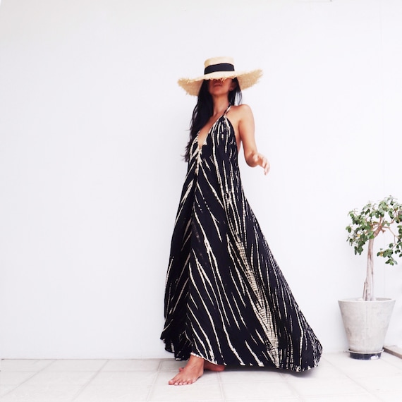 Tie Dye Maxi Dress Beachwear Lounge Wear Boho Dress Black Maxi Dress Backless Dress Tie Dye Dress Beach Dress Etsy