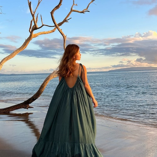 chinese dress ladies Beach Vacation Clothes for Women Summer Outfits Flowy Dresses Wedding Guest  Casual Plus Size Spring Resort Wear 2025 Beach Dresses for Women Vestidos  Elegantes De Mujer Spring (Army Green-S) at Amazon Women's main image 0