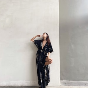 Hand tie dye dress, black goddess dress, Long kaftan, Oversized Caftan, Resort wear, Coverup, Maxi kaftan, Tie dye dress, gift for her image 4