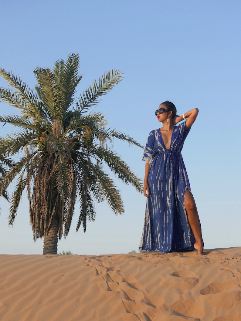 Hand tie dye maxi dress, goddess dress, Blue Long kaftan, Oversized Caftan, Resort wear, Coverup, Maxi kaftan, Tie dye dress, beach dress image 2