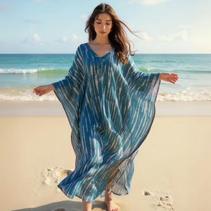 Teal Tie dye Kaftan, Long Kaftan Dress, Handmade Kaftan, Oversized Boho kaftan,  Caftan, loungewear, Beach Coverup, Resortwear gift for her