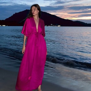 Hand dyed Maxi Dress, Pink Kaftan Maxi Dress, Gifts for her, Goddess Dress, Oversized Kaftan, Boho Caftan, Resortwear, Holiday Party Dress image 5