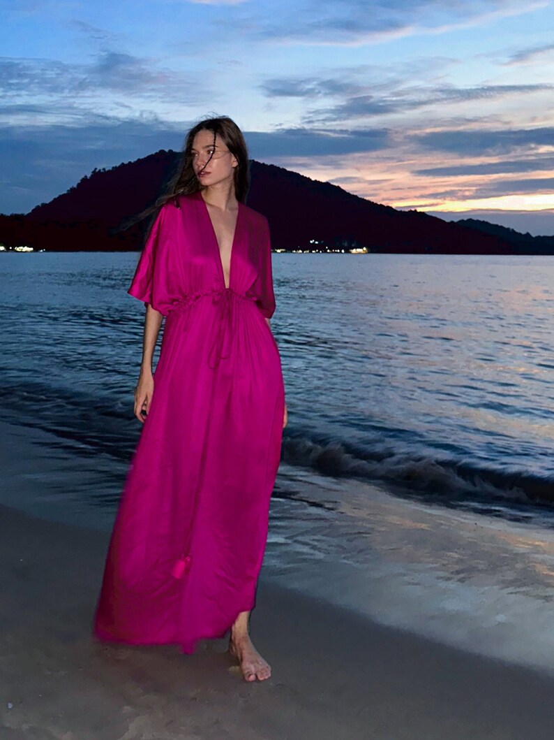 Hand dyed Maxi Dress, Pink Kaftan Maxi Dress, Gifts for her, Goddess Dress, Oversized Kaftan, Boho Caftan, Resortwear, Holiday Party Dress image 5