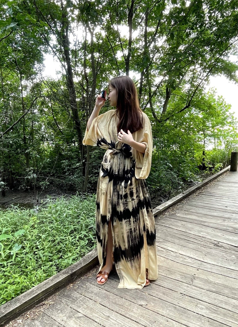 Tie dye long kimono robe, Oversized Long Kimono, boho kimono robe, unisex long robe, Long kimono robe, duster, gift for her, gift for him image 6