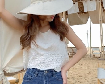 White Cotton Crop Top, Lace Crop Top, Cotton lace Top, Summer Crop Top, Handmade crop top, beach wear, gift for her