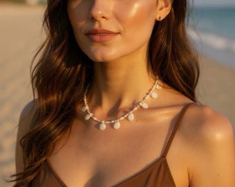 Mother of Pearl Choker: Freshwater Pearl & Shell Boho Necklace