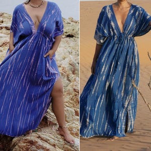 Blue Tie Dye Long Kaftan, Boho Oversized Caftan Tie Dye Plus size Kaftan dress Goddess dress, Resort wear Beach Coverup Holiday Gift for her