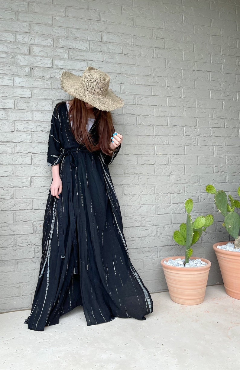 Black long kimono robe, Tie dye kimono robe, Plus size kimono robe, oversized robe, loose fit robe, Oversized long kimono, gift for mom image 2