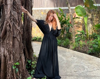 Hand dye maxi dress, black goddess dress, Long kaftan, Oversized Caftan, Resort wear, Coverup, Maxi kaftan, black maxi dress, gift for her