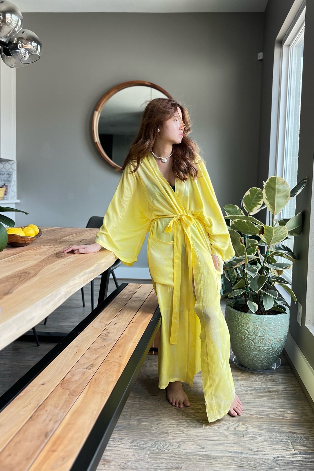 Tie Dye Long Kimono -Green & Gold