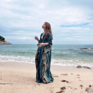 Tie Dye Kimono Robe, Blaugrün Kimono, Übergroße Kimono Robe, lange Kimono Robe, Boho Kimono, lange Kimono, Kimono in Türkis, Strandkleidung, Geschenk für sie