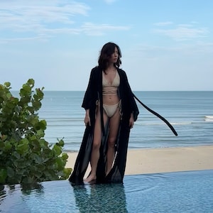 Black Oversized Kimono Unisex Men Kimono Robe with pockets Long Black Robe, Simple Kimono, Men Beach Cover Up Gift for him Gift for her