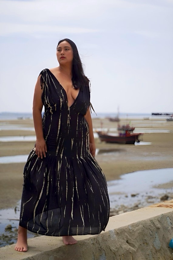 Black Tie Dye Goddess Maxi Dress  Open Back Boho Dress  Beach Cover up   Resort Wear  Cruise Outfit Vacation Kaftan Handmade Gift for Her - Etsy