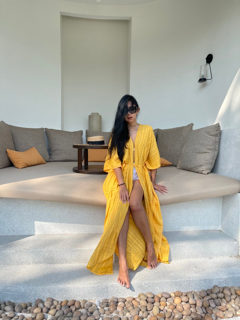 Bench Robe Tie Dye Kimono Robe, Beach Coverup, Mustard Kaftan Kimono Robe, Boho ...
