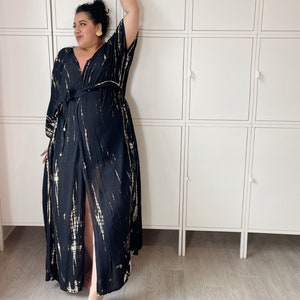 Black long kimono robe, Tie dye kimono robe, Plus size kimono robe, oversized robe, loose fit robe, Oversized long kimono, gift for mom image 6