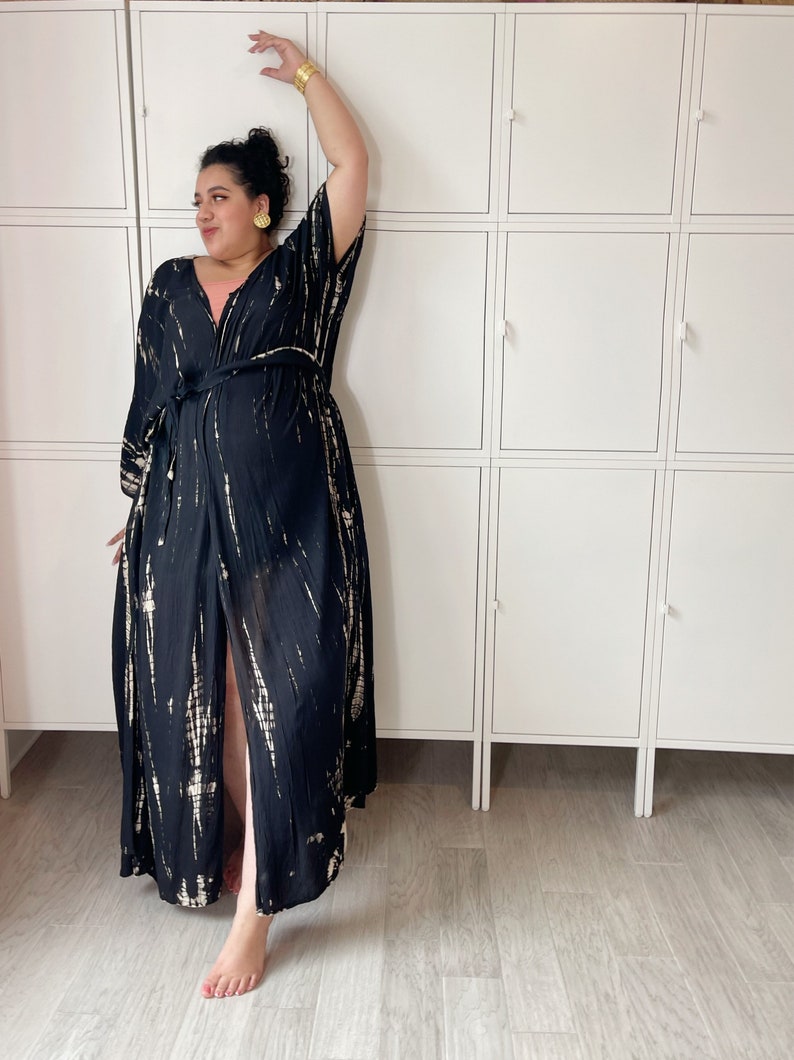 Black long kimono robe, Tie dye kimono robe, Plus size kimono robe, oversized robe, loose fit robe, Oversized long kimono, gift for mom image 6