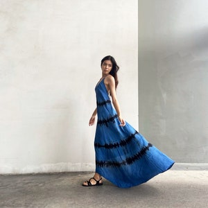 Tie dye maxi dress, boho maxi dress, Tie dye maxi Dress, Blue Flamingo dress, Summer dress, Open back dress, tie dye beach dress
