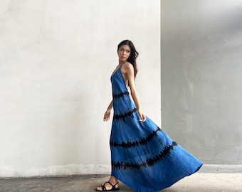Tie dye maxi dress, boho maxi dress, Tie dye maxi Dress, Blue Flamingo dress, Summer dress, Open back dress, tie dye beach dress
