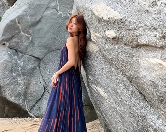 Hand Tie dye Maxi Dress, Boho Maxi Dress, Summer Dress, Backless maxi dress, Open Back dress, dress for vacation