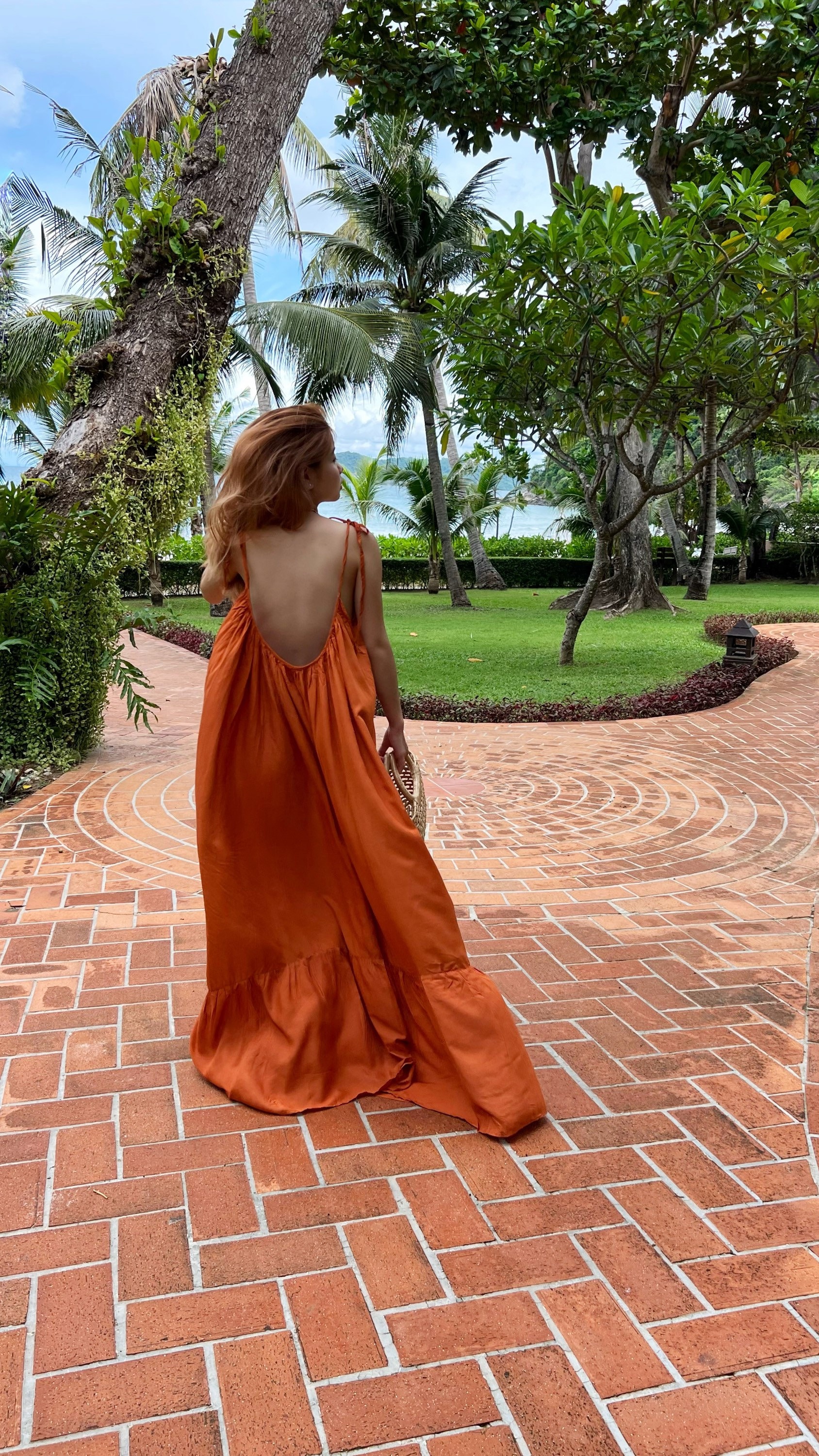 Burnt Orange Maxi Dress, Open Back Maxi Dress, Tie Shoulder Dress, Resort Wear Women, Flowy Beach Dress, Vacation Maxi Dress Burnt Orange Maxi Dress, Open Back Maxi Dress, Tie Shoulder Dress, Resort Wear Women, Flowy Beach Dress, Vacation Maxi Dress