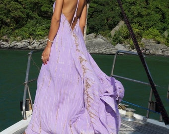 Tie dye maxi dress, beach dress, boho maxi dress, summer dress, dress for vacation, lavender maxi dress, honeymoon dress, bridesmaid dress
