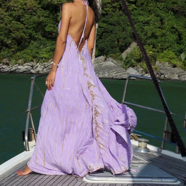 Tie dye maxi dress, beach dress, boho maxi dress, summer dress, dress for vacation, lavender maxi dress, honeymoon dress, bridesmaid dress