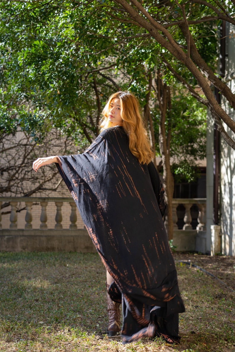 Black long kimono robe, Tie dye kimono robe, Plus size kimono robe, oversized robe, loose fit robe, Oversized long kimono, gift for mom Black/Brown