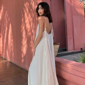 Vestido largo de algodón sin espalda, vestido con espalda abierta, vestido largo bohemio, vestido de playa, vestido de verano, vestido de playa, vestido para resort, algodón orgánico