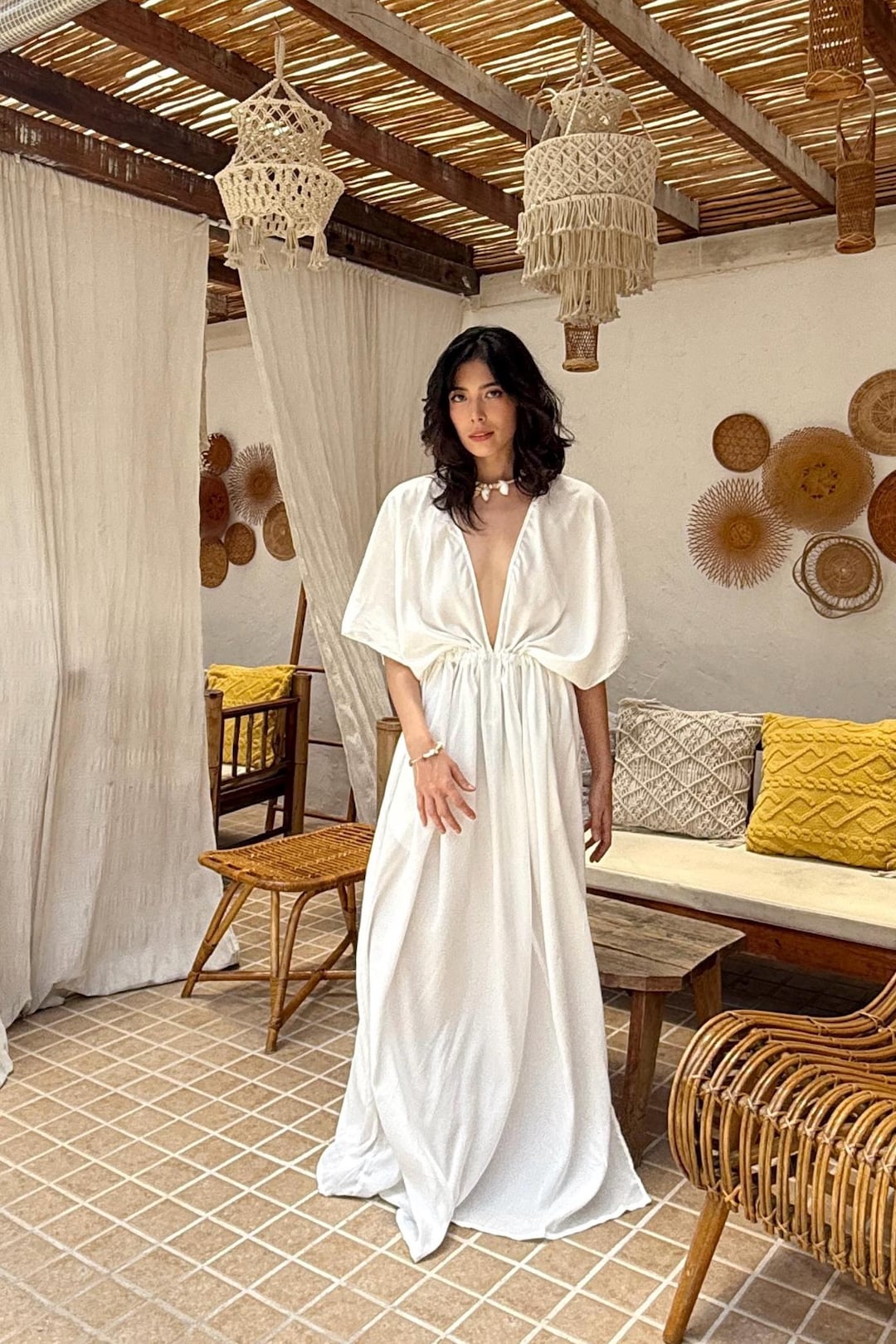 Handmade White Kaftan Dress – Long Oversized Caftan – White Goddess Maxi Dress – Beach Coverup – Resort Wear – Gift for Her – Boho Style