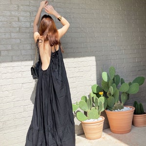 Hand dye maxi dress, black maxi dress, backless maxi dress, oversized dress,tie shoulder maxi dress, Open Back Dress, summer dress