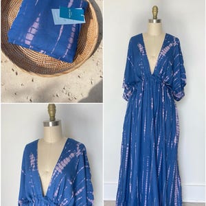 Blue Tie Dye Long Kaftan, Boho Oversized Caftan Tie Dye Plus size Kaftan dress Goddess dress, Resort wear Beach Coverup Holiday Gift for her