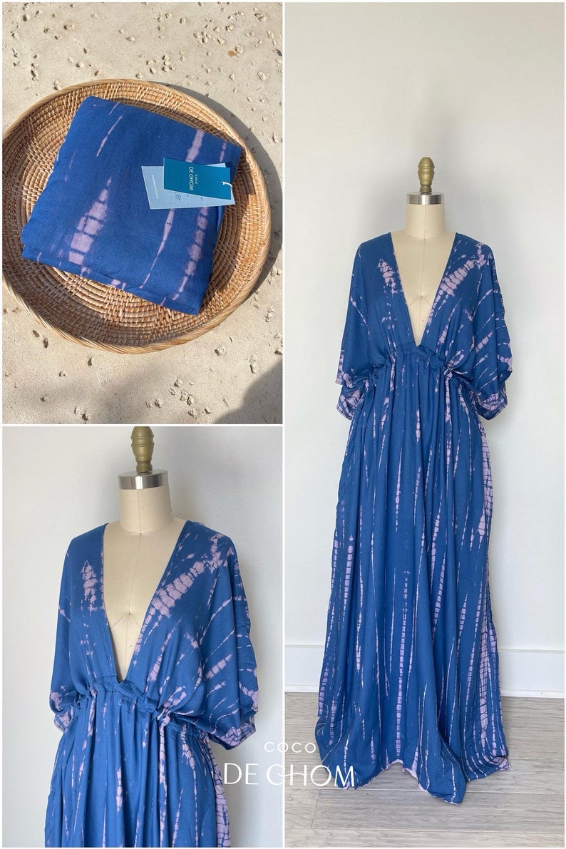 Blue Tie Dye Long Kaftan, Boho Oversized Caftan Tie Dye Plus size Kaftan dress Goddess dress, Resort wear Beach Coverup Holiday Gift for her