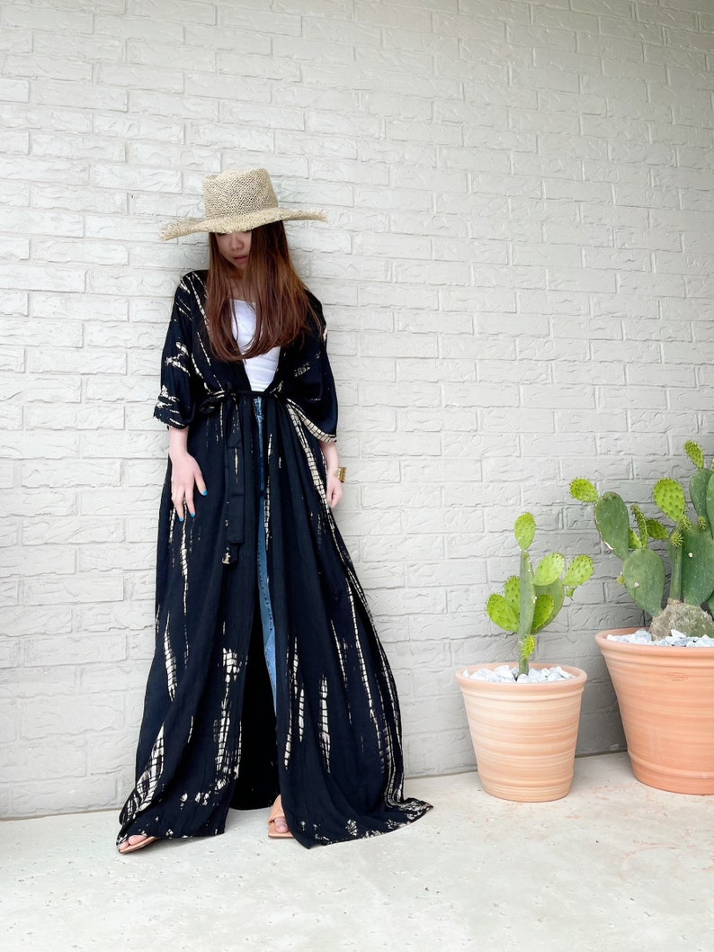 Black long kimono robe, Tie dye kimono robe, Plus size kimono robe, oversized robe, loose fit robe, Oversized long kimono, gift for mom image 4