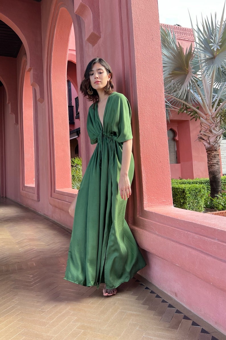 Summer Dress Kaftan, Hand dyed Maxi Dress, Green Kaftan Dress, Goddess dress, resort dress, Bridesmaid dress, beach dress, gift for her