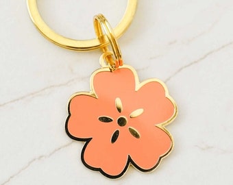 Porte-clés personnalisé Sakura Cherry Blossom - Gravure gratuite, émail, médaille pour chien mignonne