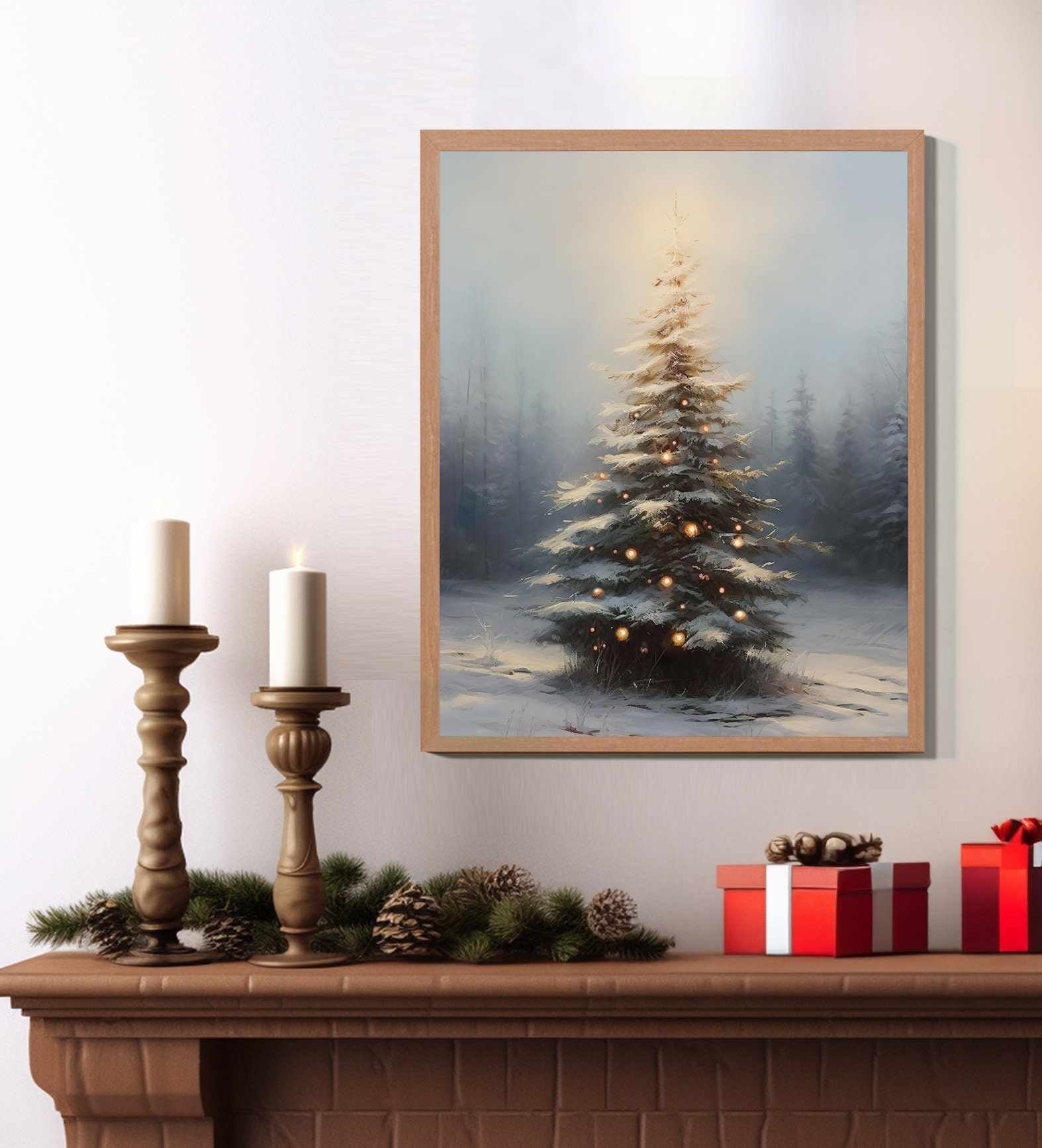 Printable Art Outdoor Christmas Tree Oil Painting Vintage - Etsy