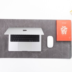 Customized Leather Desk Mat, Full Grain Leather Desk Pad, Desk Mat, Office Accessories, Gaming Desk Mat, Personalized Gray Desk Pad