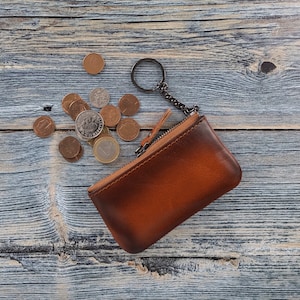 Portemonnee, Credit Card Houder, Business Card Case, Slim Lederen Coin Pouch, Volnerf Lederen Sleutelhanger, Dunne Lederen Portemonnee / EFFECT TAN