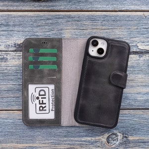 Cartera de tarjeta RFID para iPhone 14+, funda de carga MagSafe / inalámbrica para iPhone 14 de Apple, funda de cuero para iPhone 14 Pro Max, funda tipo cartera para iPhone 14 Pro