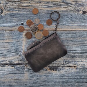 Soporte de tarjeta de cuero, estuche para tarjeta de visita, billetera hecha a mano, billetera con cremallera personalizada, llavero de cuero, regalo de boda, regalo de cumpleaños / GRIS